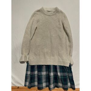 Crewcuts gold shimmery sweater dress with green plaid skirt, size 10